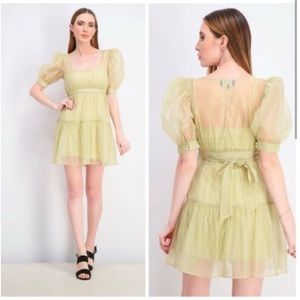 WeWoreWhat Danielle Bernstein Sheer Ruffled/Puff Sleeve Mini Dress SZ XS